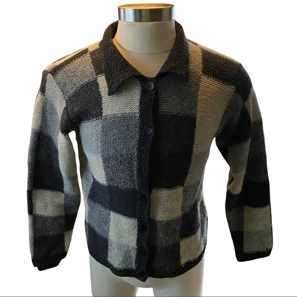 L.L. Bean Black and Cream Checkered Cardigan - Picture 2 of 7